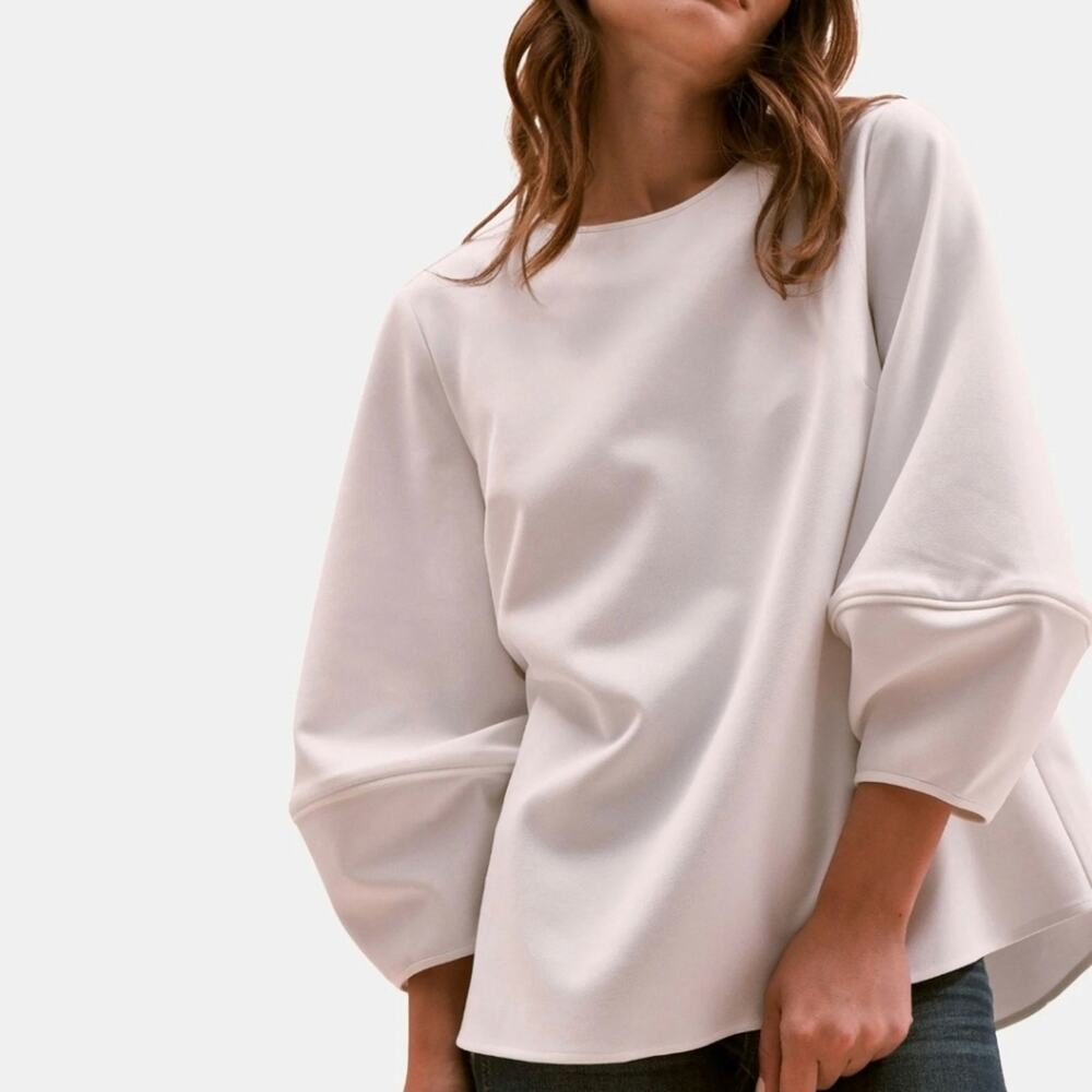 Toccin NY Lantern Sleeve Relaxed Top White Designer Blouse